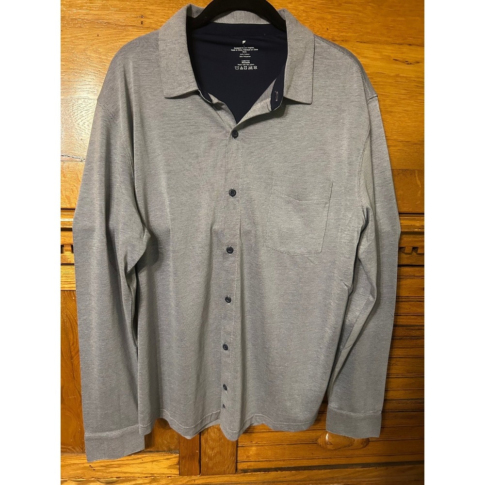 Fabletics The Dash‎ Mens Gray Long Sleeve Button Down Shirt Pique Knit Lg